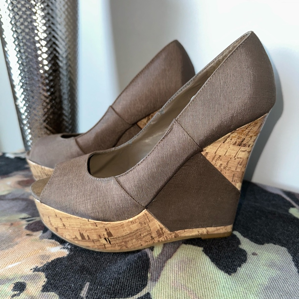 BCBG Elegant Brown Wedge Heels: SOLD